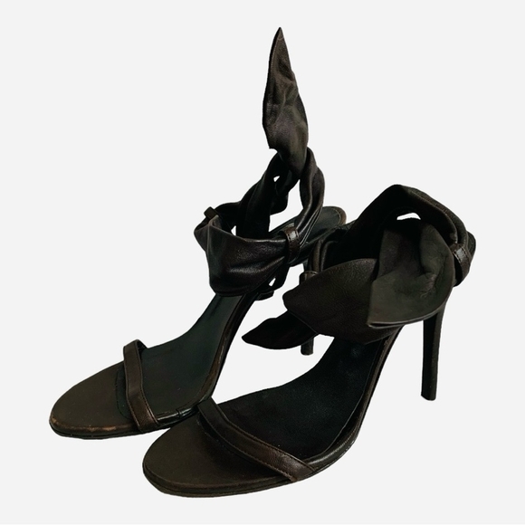 ICONE Chocolate Brown Leather Ankle Strap Stiletto Heels Made in Italy US6 EU36 - Picture 2 of 6
